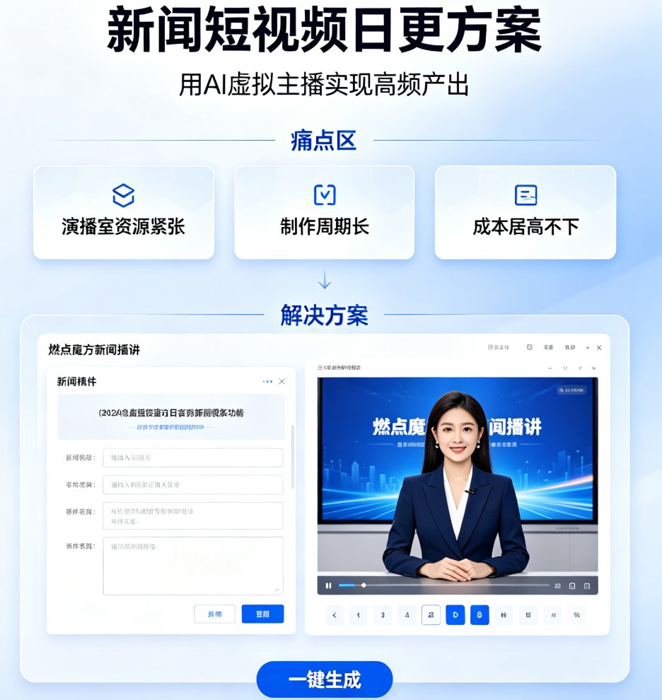 新闻播报短视频如何快速产出？燃点魔方AI主播助力媒体机构降本增效