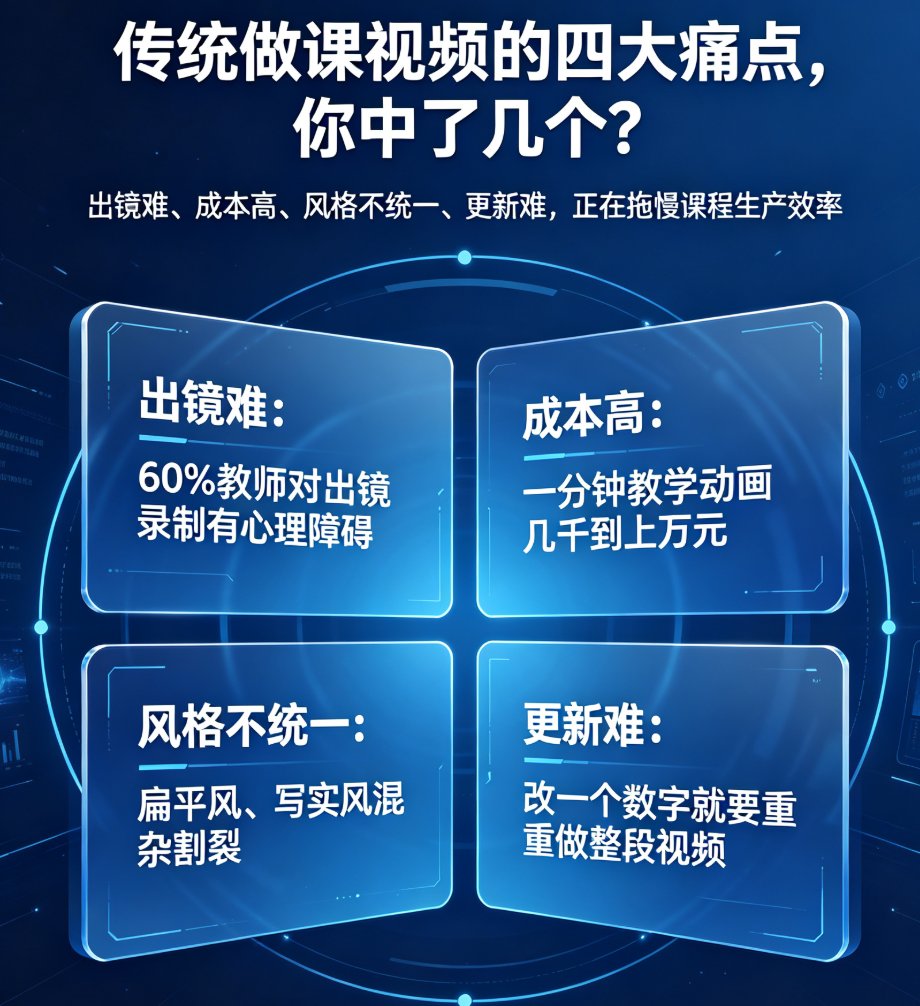 燃点魔方知识播讲视频制作界面,左侧上传课件,右侧预览虚拟讲师播讲效果