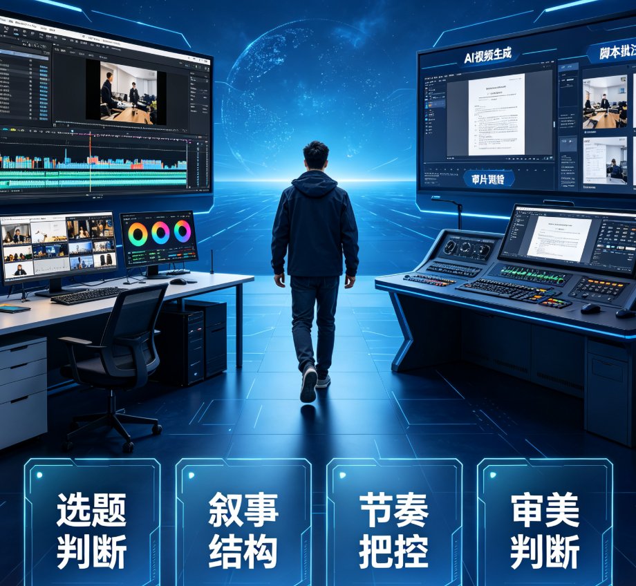 AI视频应用场景分布图,展示四大应用场景的占比与增长趋势