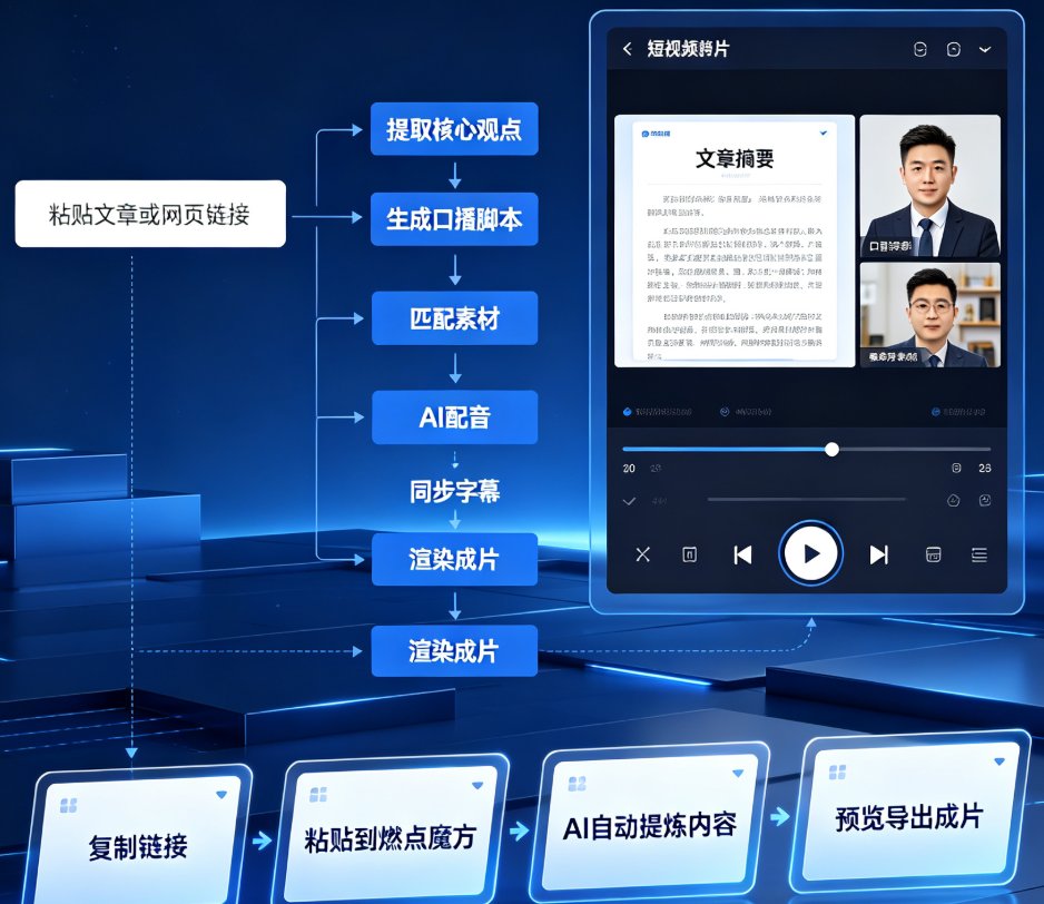 长文没人看？燃点魔方链接转视频，一键将文章变成口播短视频