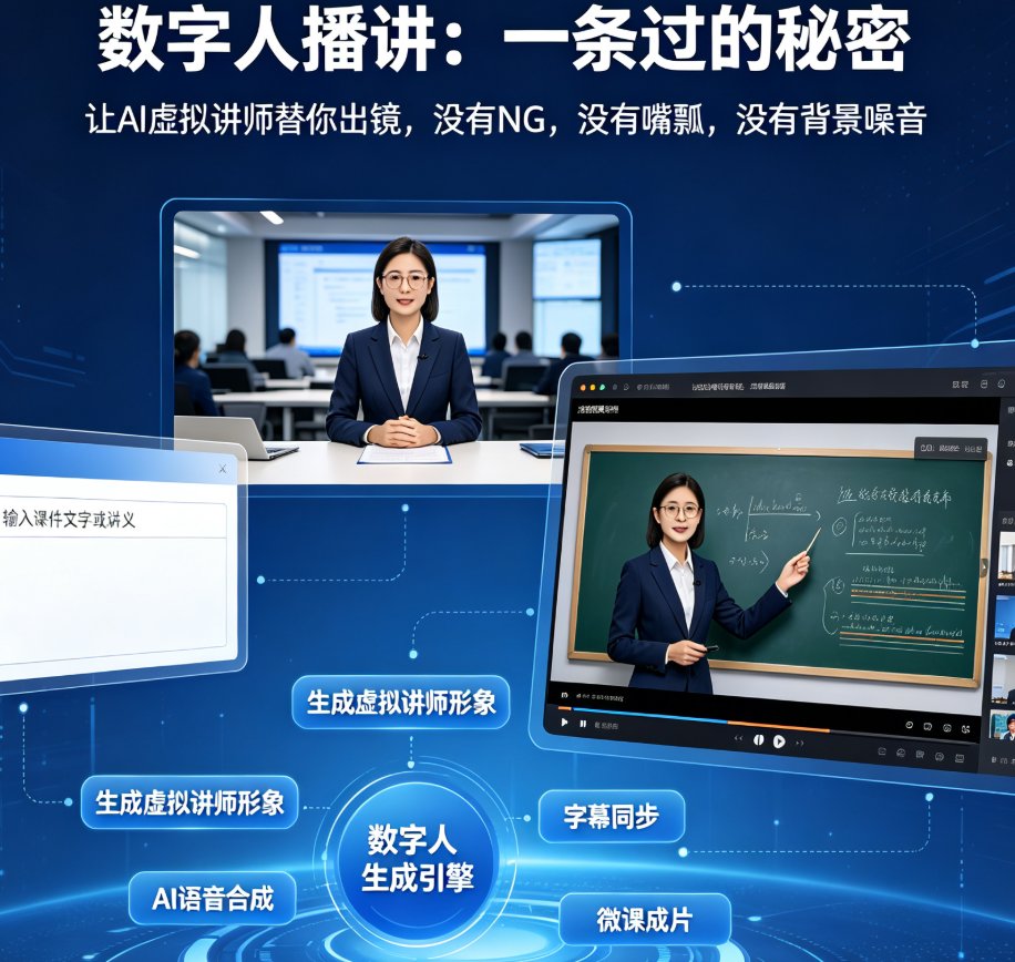 微课真人出镜总怕出错重录？数字人播讲一条过不是梦