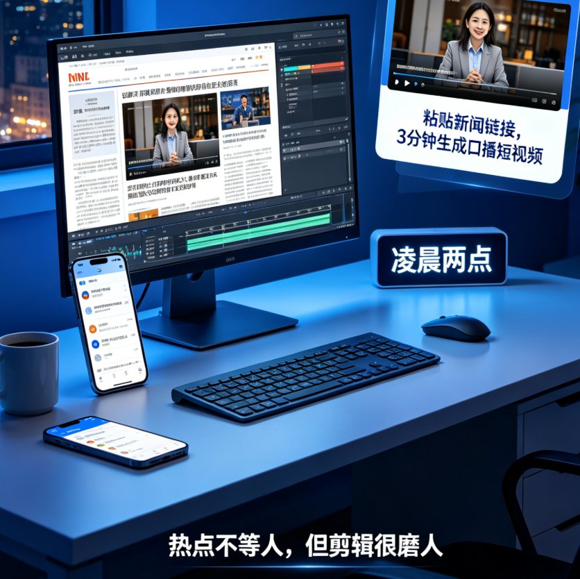 新闻播讲视频制作难？燃点魔方虚拟主播+定制背景，一键生成