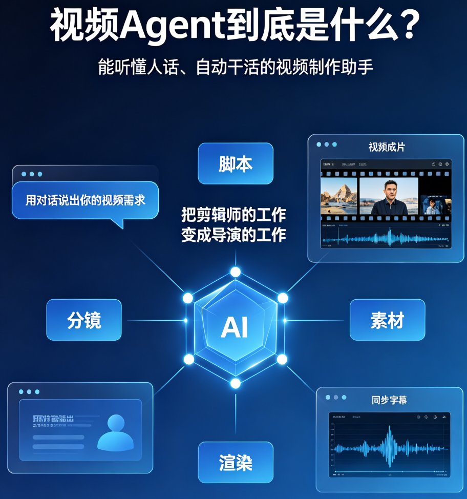 燃点魔方视频Agent对话界面,用户输入指令后自动生成分镜列表和预览视频