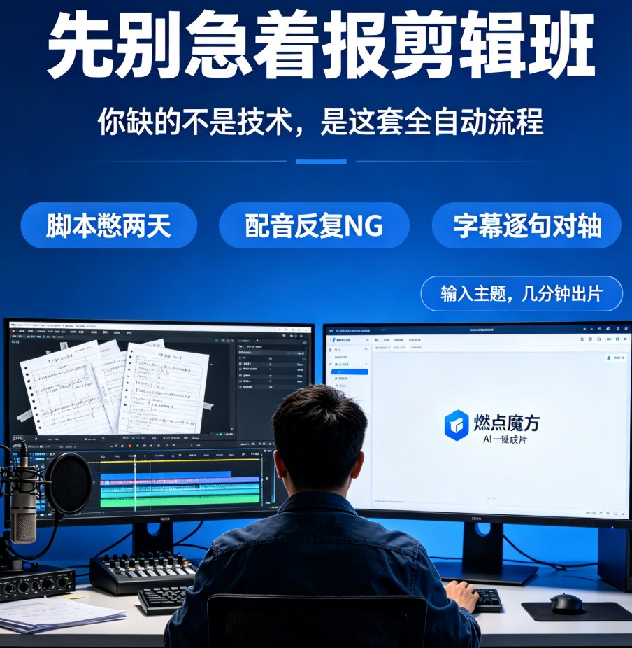 不会写脚本？燃点魔方AI一键成片，自动脚本+配音+字幕全搞定