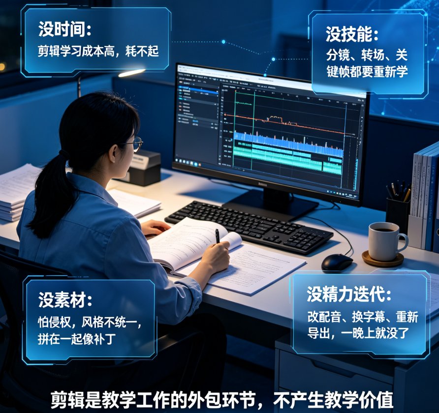 教师不会剪辑视频？燃点魔方AI一键成片如何替代手动剪辑？