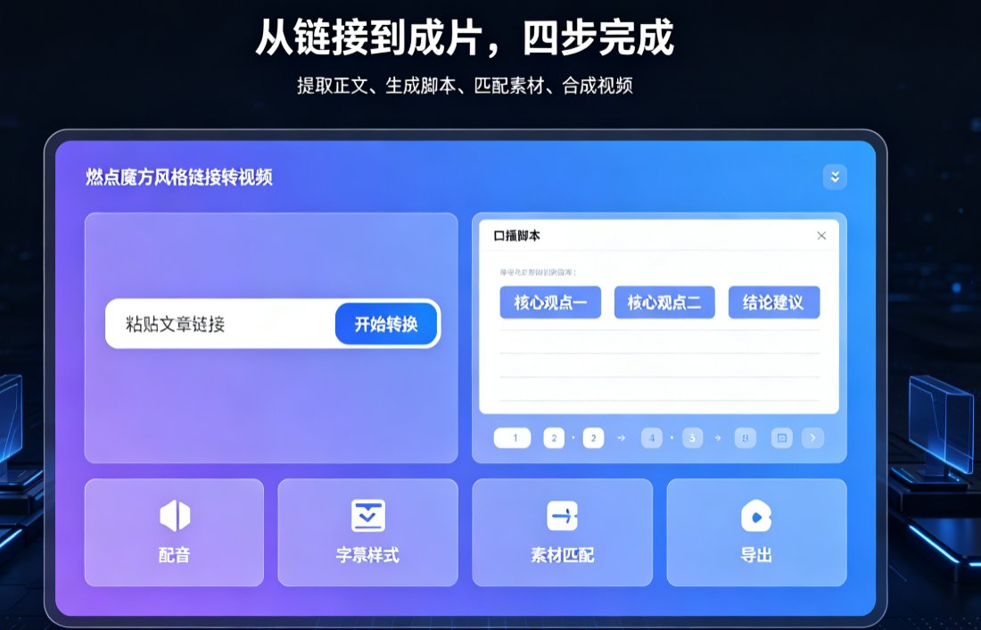 链接转视频内容太散？燃点魔方AI自动提取核心观点，口播视频更聚焦