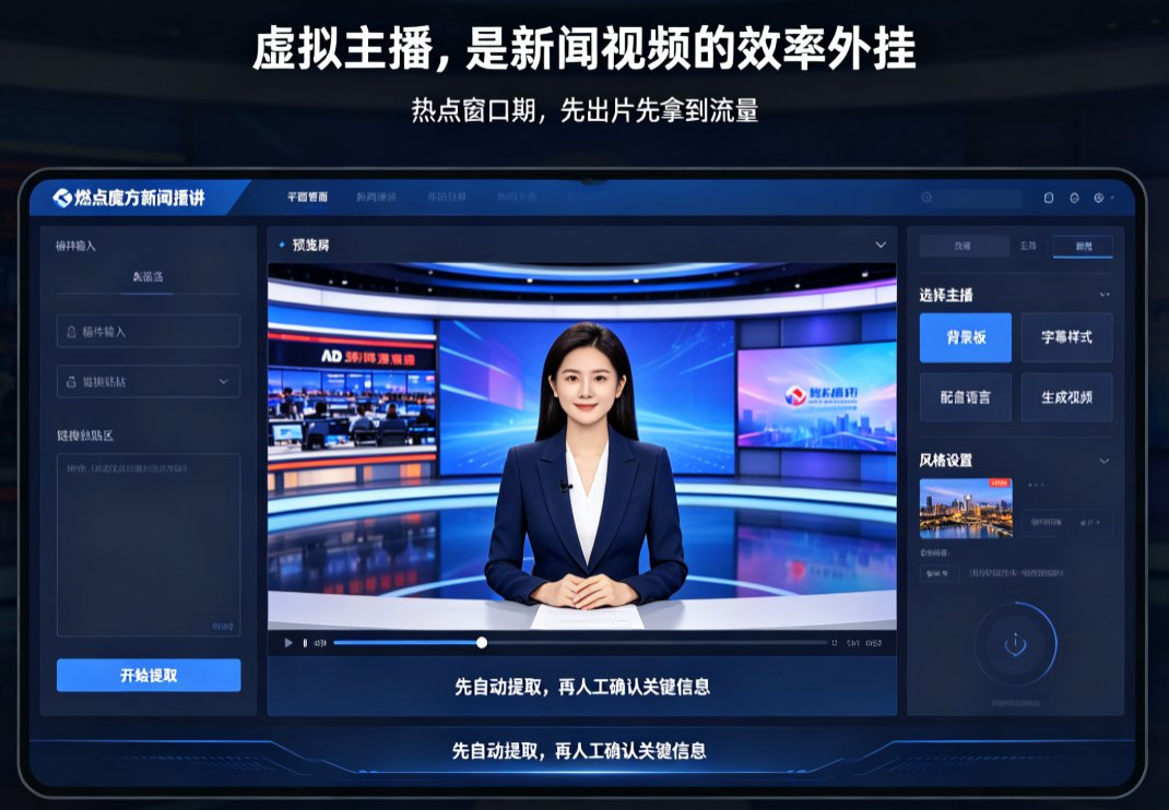 新闻热点怎么快速出播报？燃点魔方新闻播讲短视频制作指南