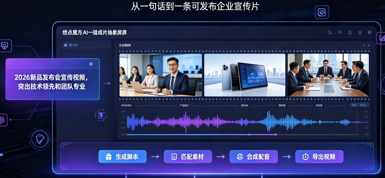 企业宣传片制作成本高？燃点魔方模板库+品牌素材，自动生成统一风格