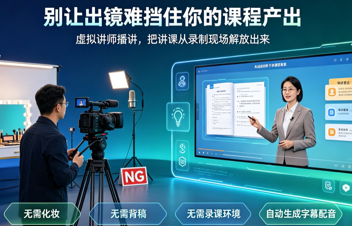 燃点魔方知识播讲功能界面,左侧为讲义上传区,右侧为虚拟讲师预览窗口