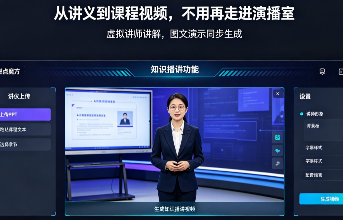 零基础做知识视频？燃点魔方AI一键成片+虚拟讲师，告别外包