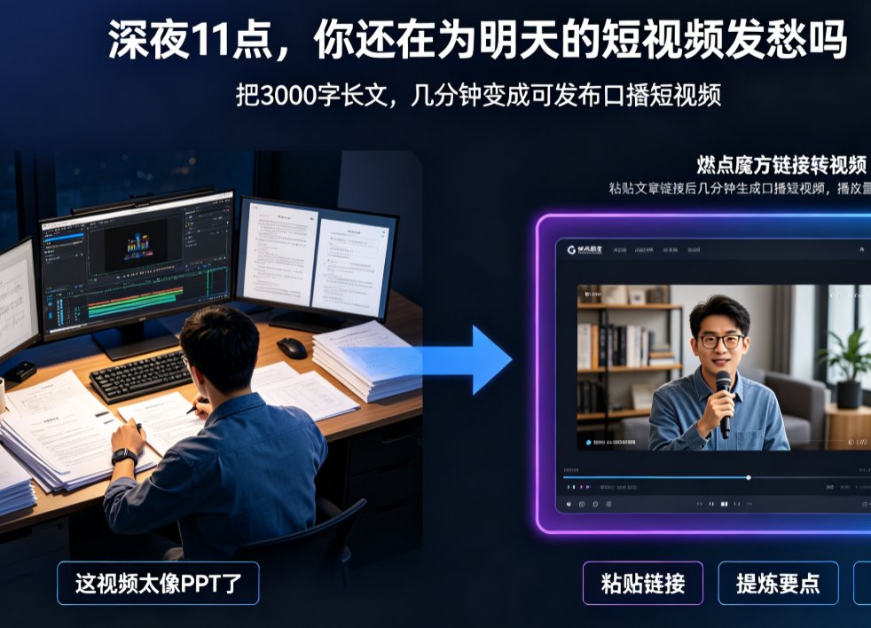 长文链接快速变口播短视频？燃点魔方链接转视频操作指南