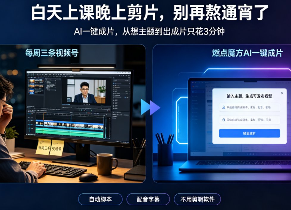 AI一键成片工具怎么选？燃点魔方3分钟快速生成可发布短视频