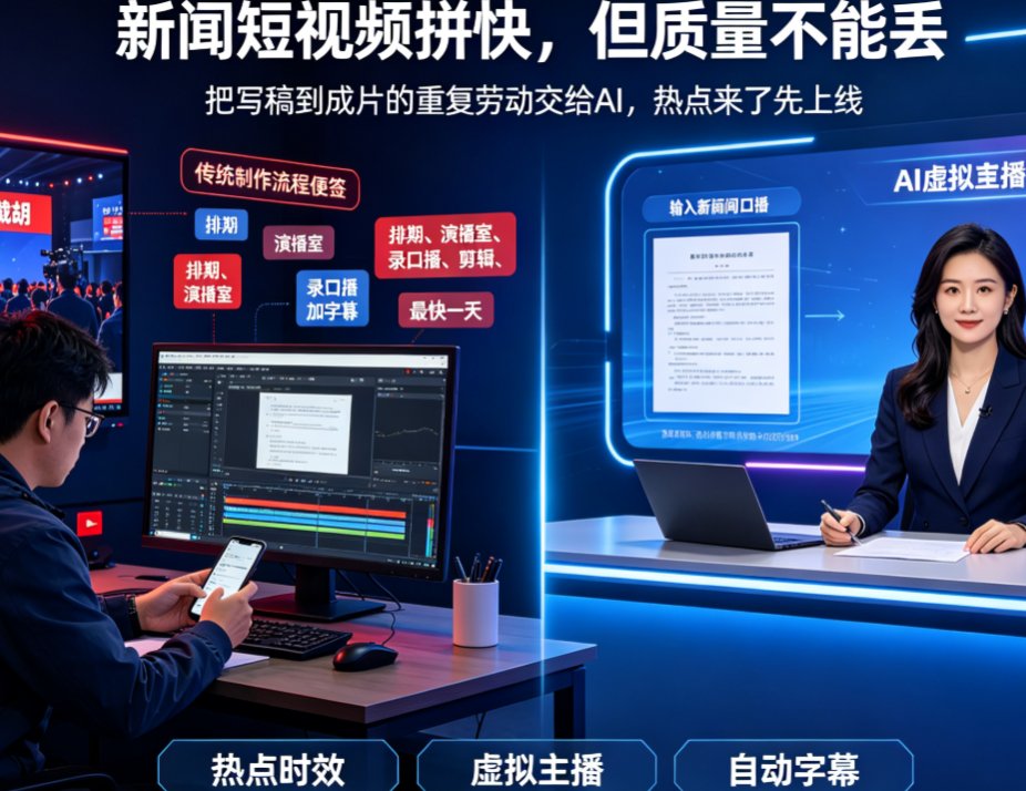 2026新闻短视频怎么快速出片？燃点魔方虚拟主播播报制作技巧