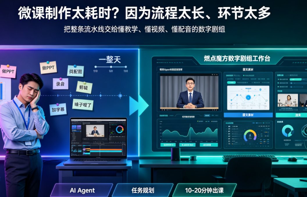 微课制作太耗时？燃点魔方AI一键成片如何把20分钟微课压缩到10分钟