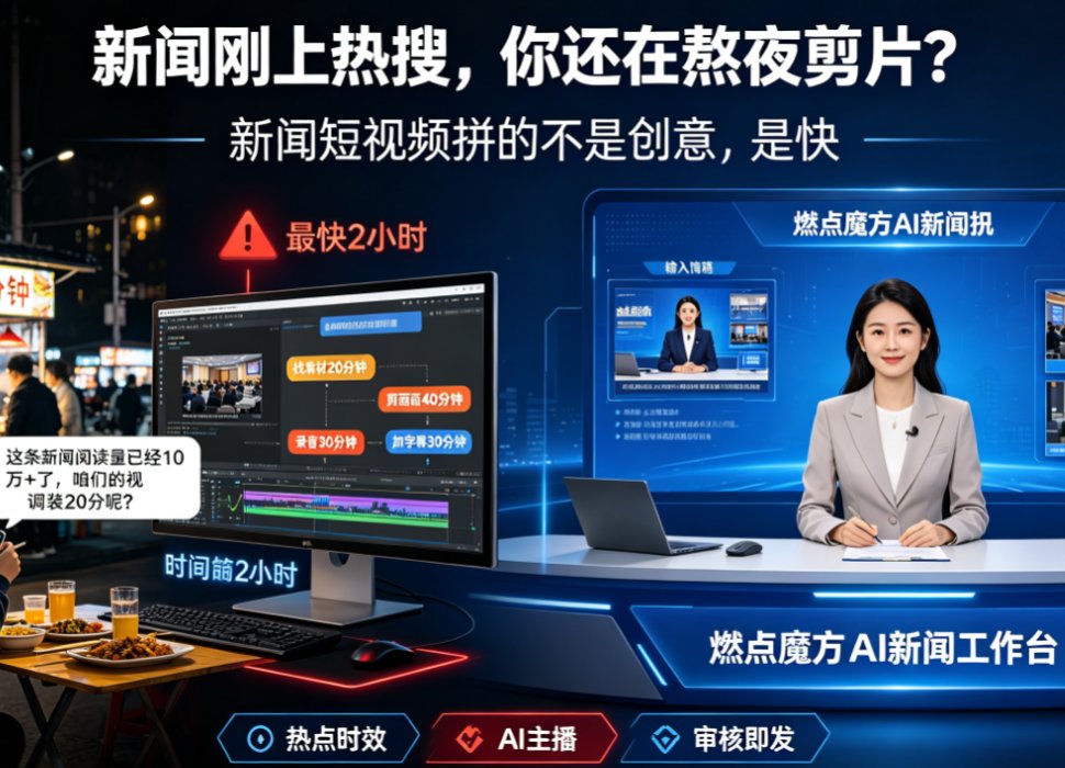 新闻播报视频如何快速产出？燃点魔方主播风格定制轻松搞定