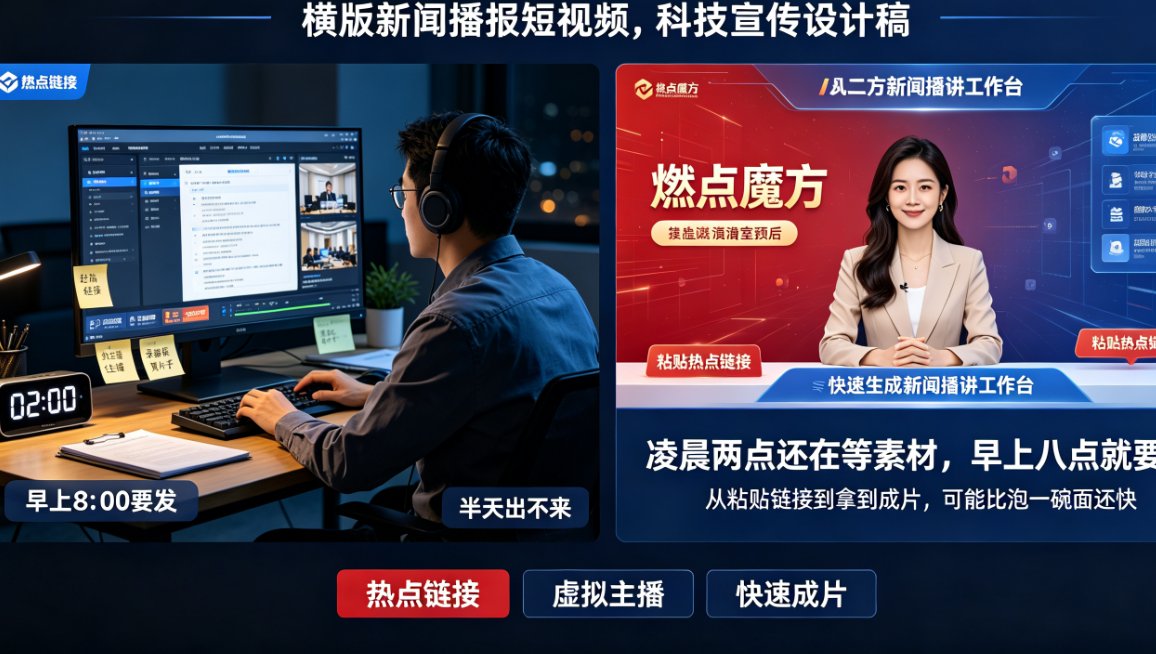 新闻播报短视频如何快速产出？燃点魔方虚拟主播定制方案