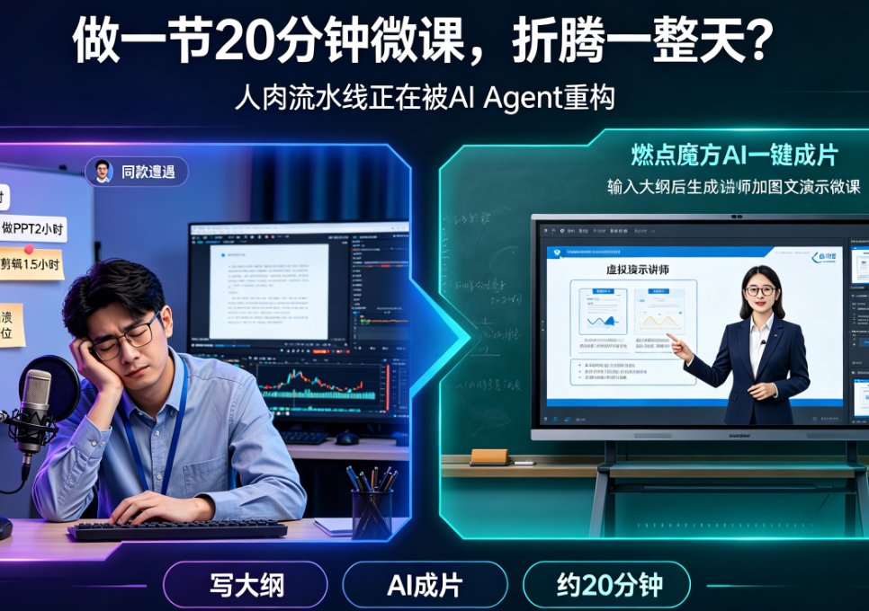 教师微课制作耗时？燃点魔方AI一键成片：从课件到视频全自动