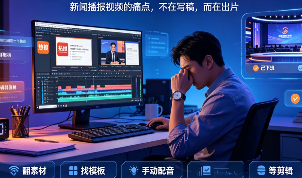 新闻播报视频制作繁琐？燃点魔方虚拟主播+定制背景板，一键出片
