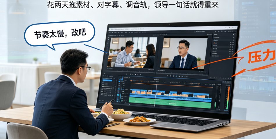 燃点魔方视频Agent对话式修改界面,展示“第三个镜头替换素材”的指令与局部重做结果