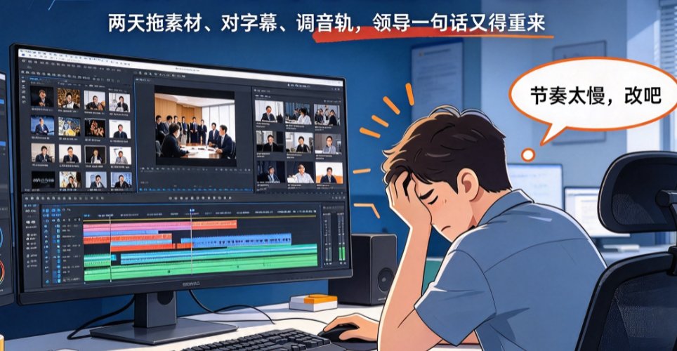 燃点魔方视频Agent对话式修改界面,左侧为对话指令输入框,右侧为成片预览,红色框标出被修改的第三个镜头
