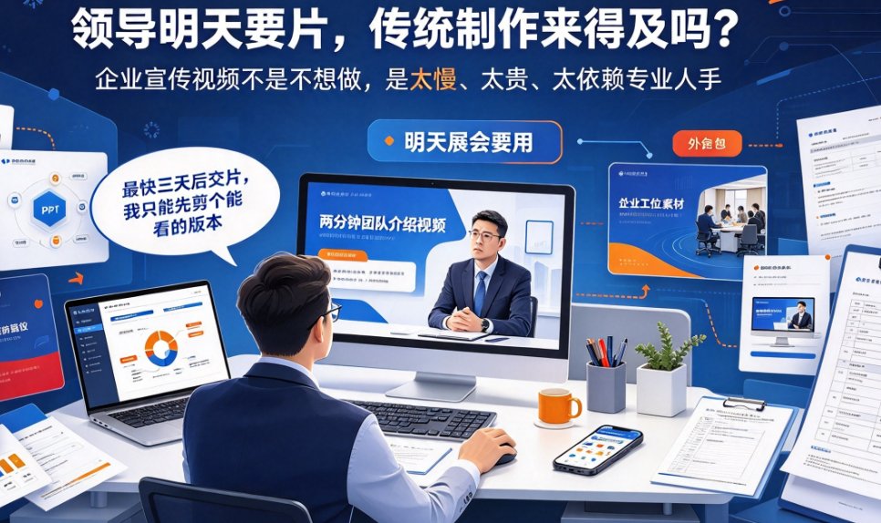 燃点魔方品牌素材库界面，左侧上传Logo和产品图，右侧实时预览AI生成的宣传视频效果