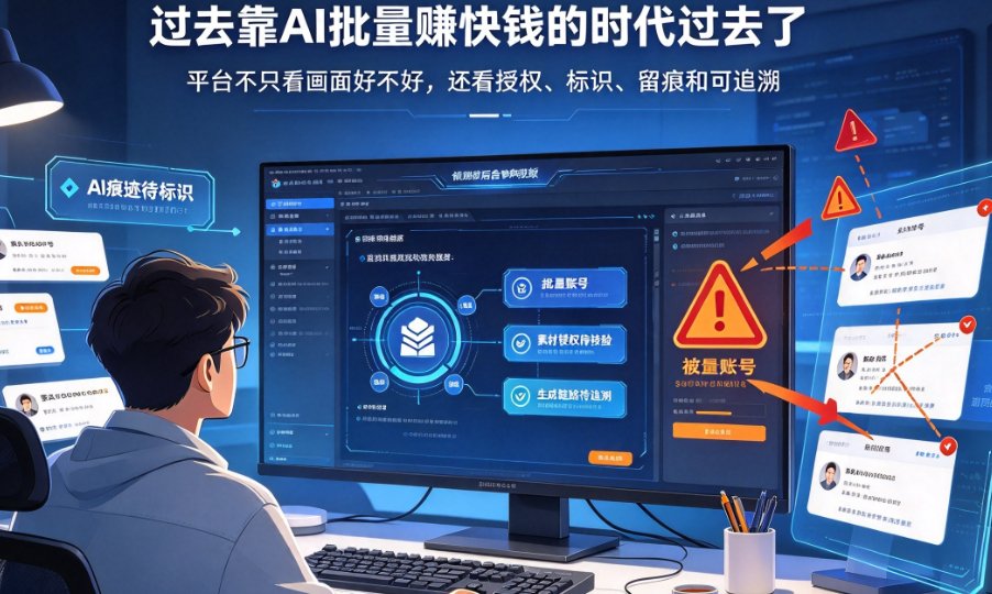 燃点魔方后台生成记录界面，展示素材授权状态与内容标识信息