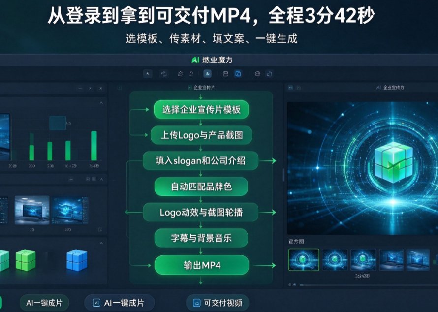 企业宣传视频制作周期长？燃点魔方AI一键成片半天搞定，外包费省80%